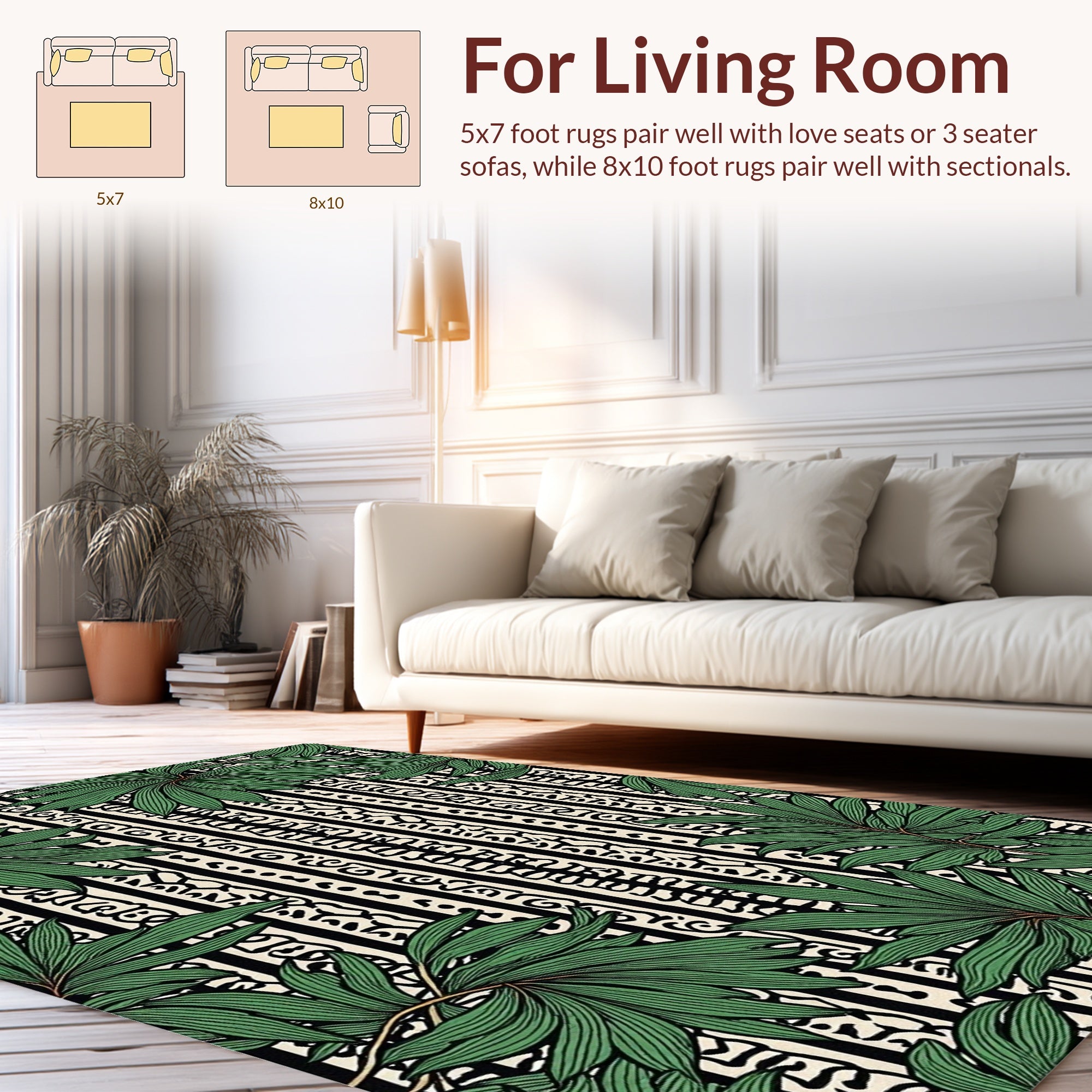 Lush Green Foliage Vertical Stripe Design Rug