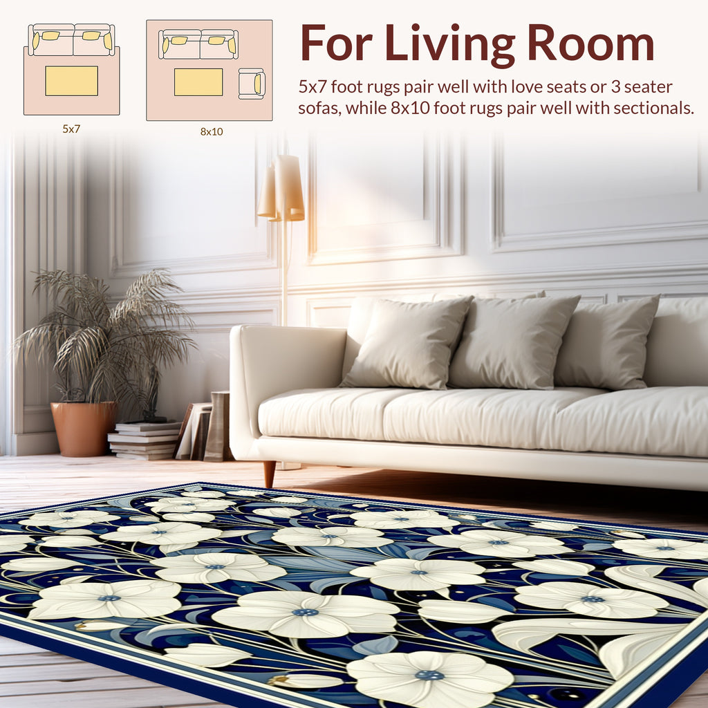 Art Nouveau Floral Indigo Pattern Rug