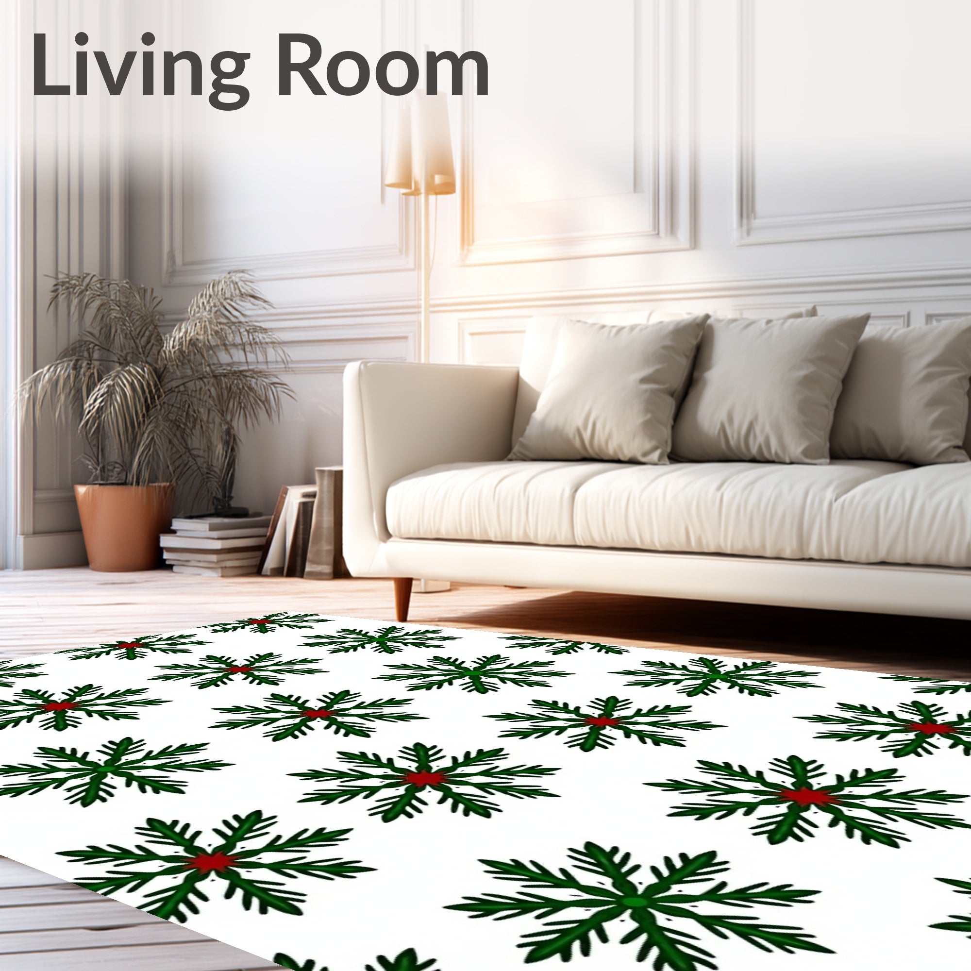 Green and Red Snowflake Repeating Pattern Rug