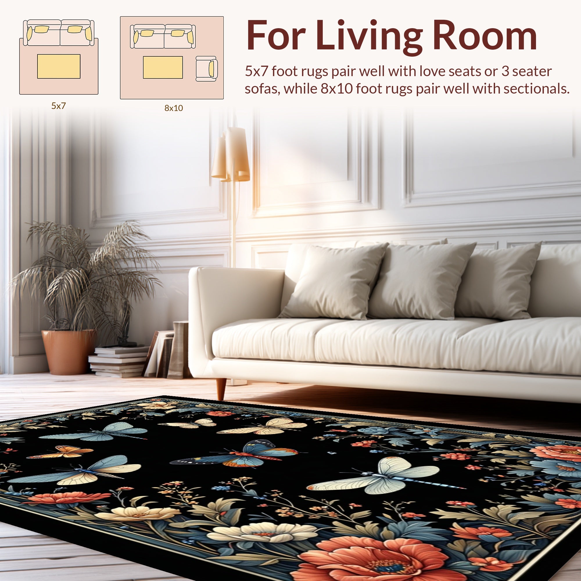 Whimsical Floral Insect Tapestry Pattern Rug