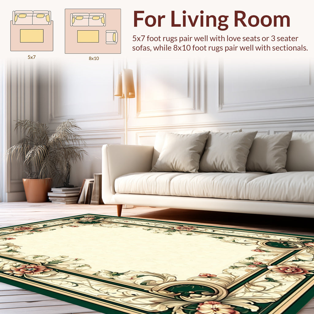 Ornate Floral Scrollwork Frame Design Rug