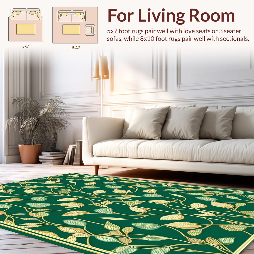 Art Nouveau Emerald Leaf Vine Pattern Rug