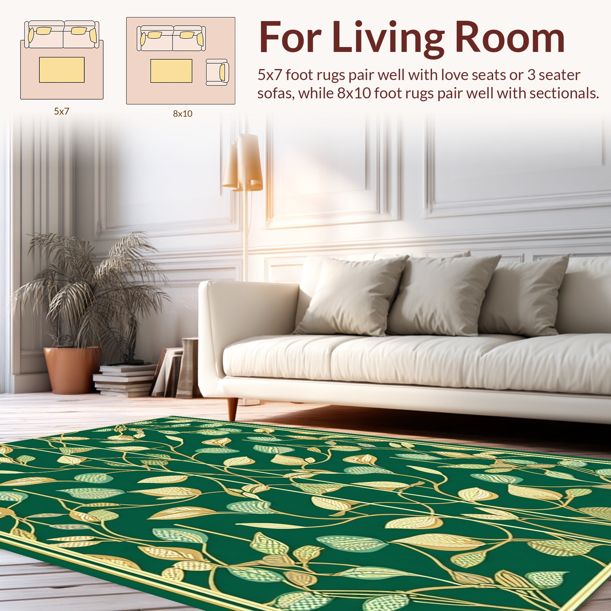 Art Nouveau Emerald Leaf Vine Pattern Rug