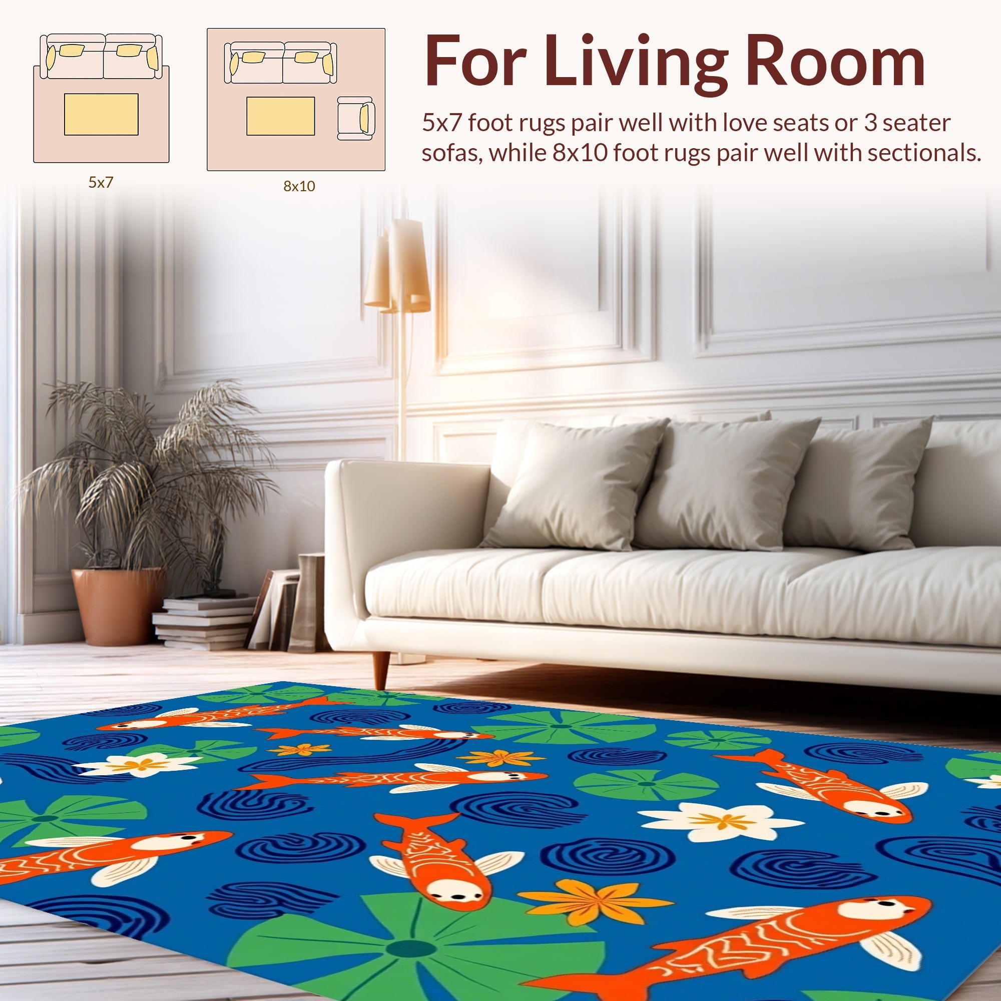 Orange Koi Fish Lily Pad Pattern Rug