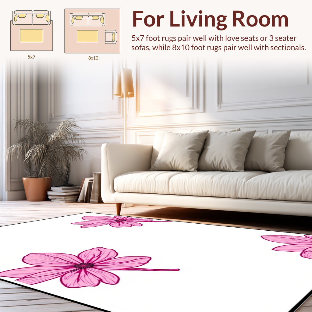 Pink Floral Outline Design Rug