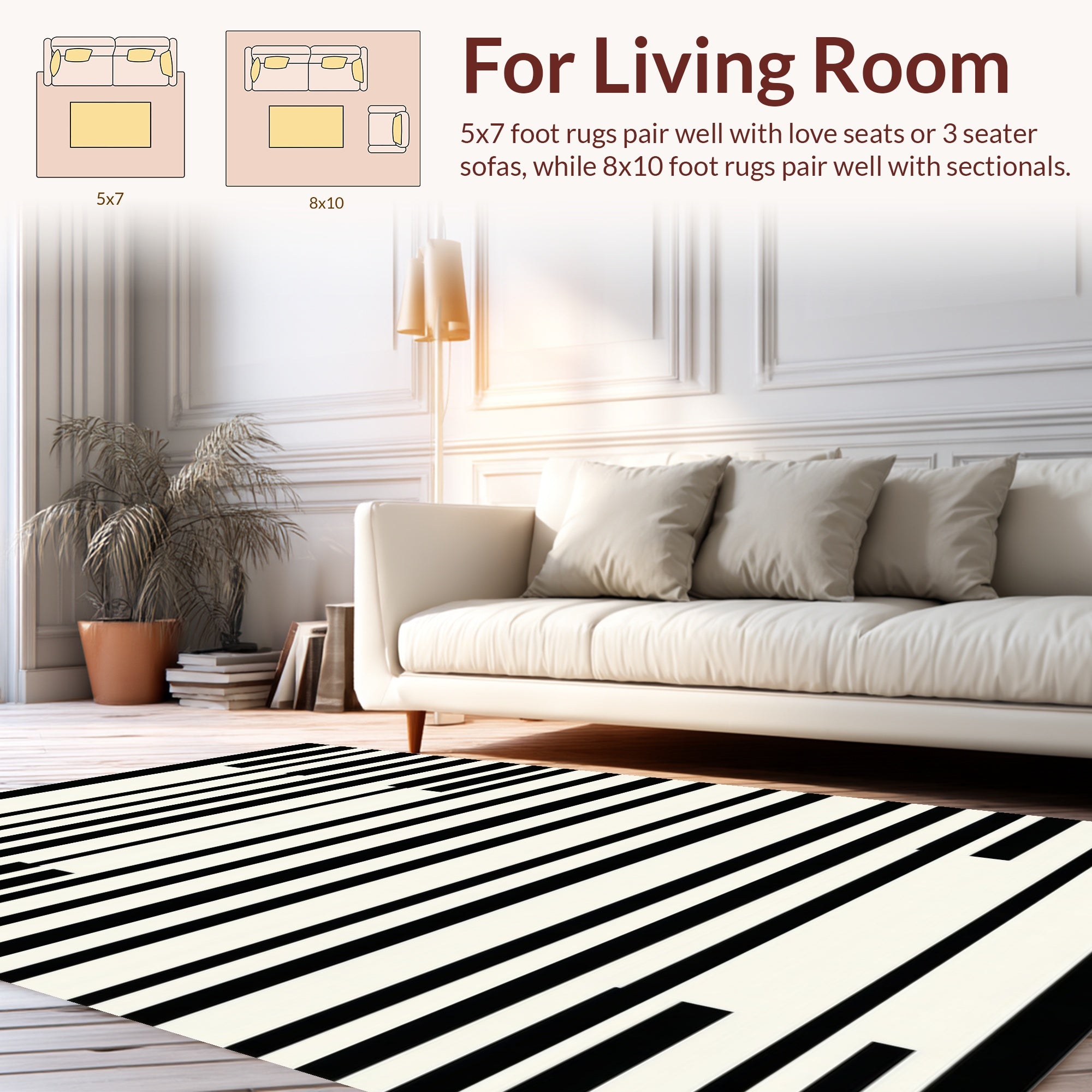 Bold Black and White Striped Pattern Rug