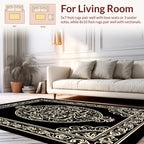 Intricate Black Cream Mandala Pattern Rug