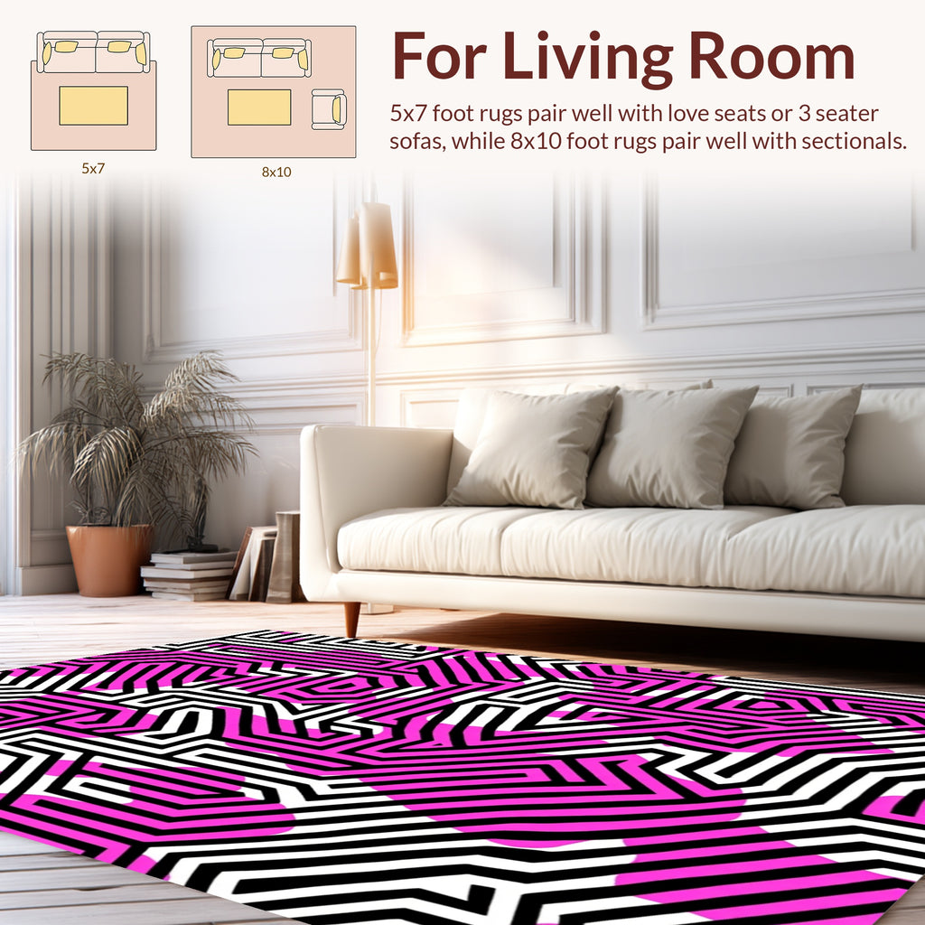 Pink Abstract Geometric Maze Pattern Rug