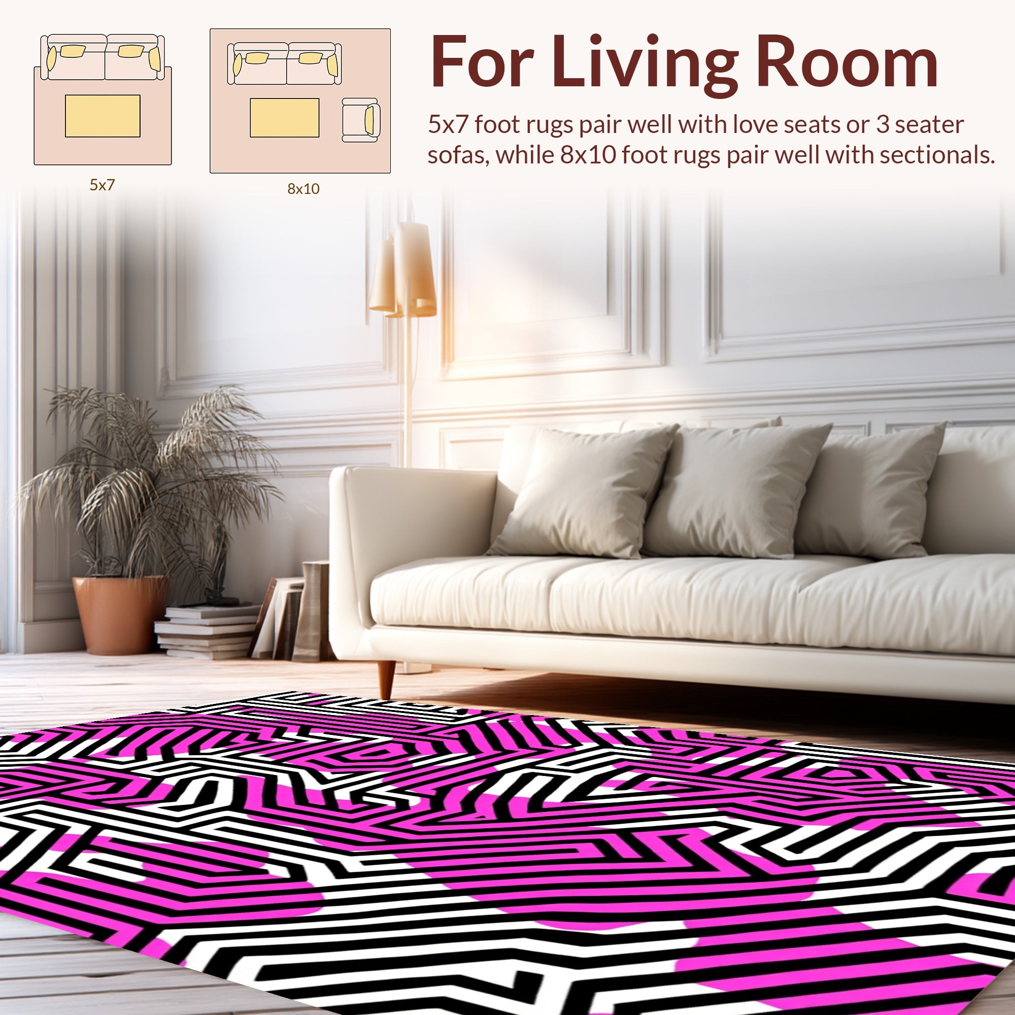Pink Abstract Geometric Maze Pattern Rug