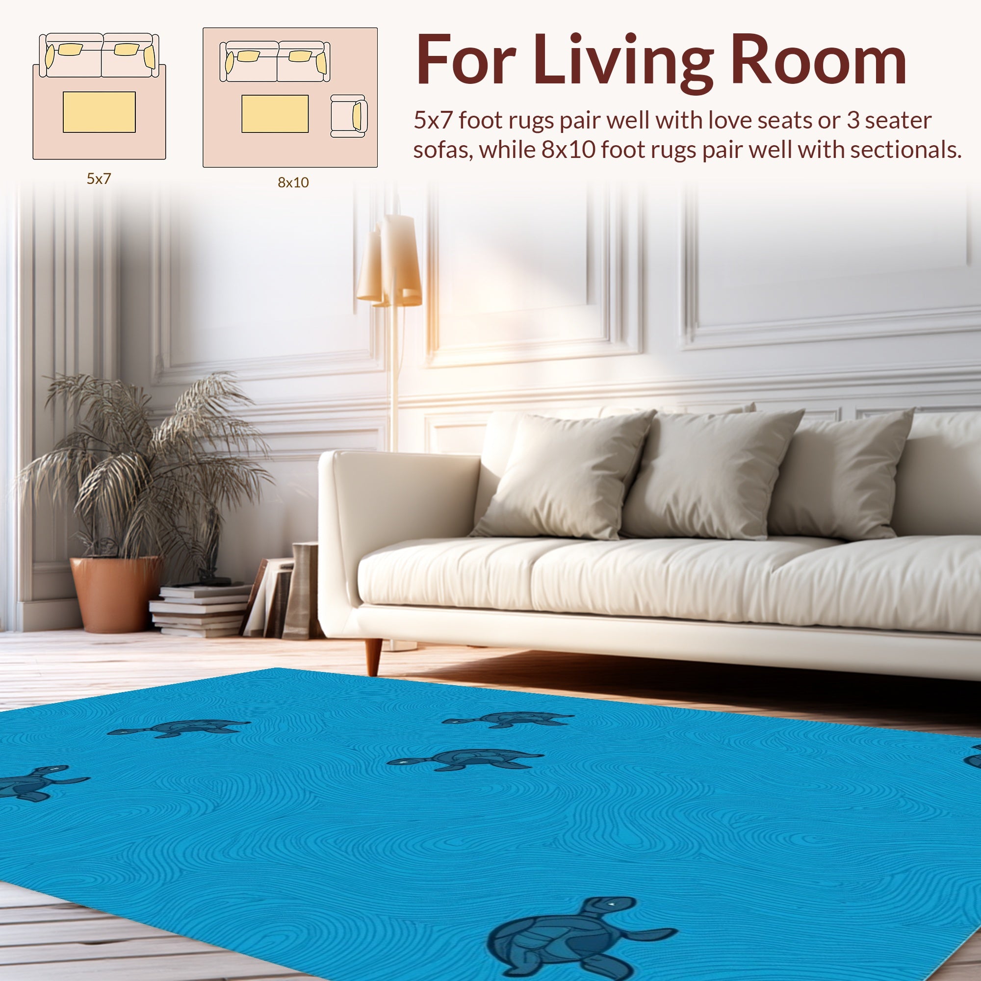 Stylized Turtle Swimmers Pattern Rug