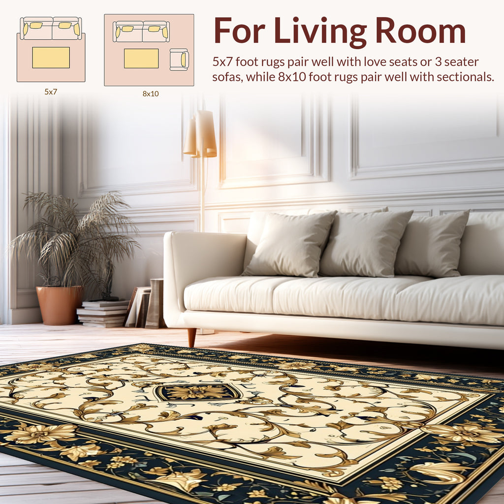 Ornate Floral Cream and Gold Rug