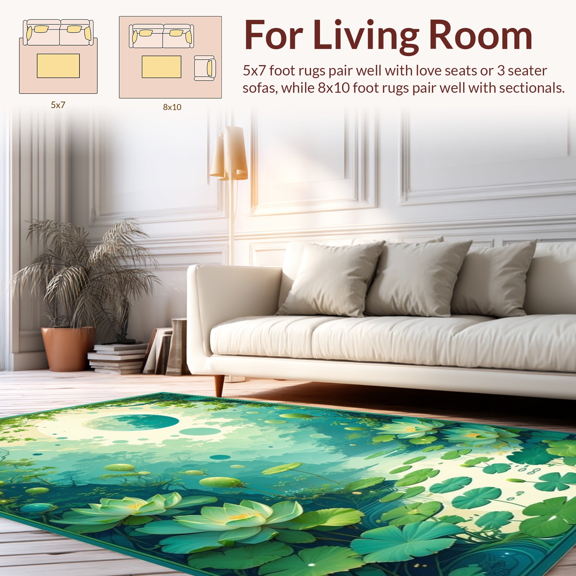Mystical Water Lily Moonscape Scene Rug
