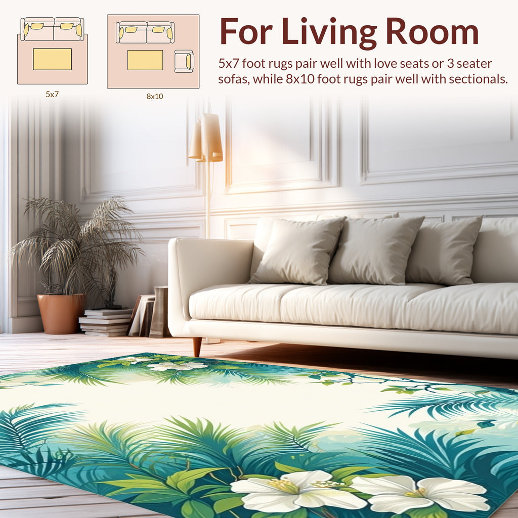 Lush Tropical Palm Leaf Floral Design Rug