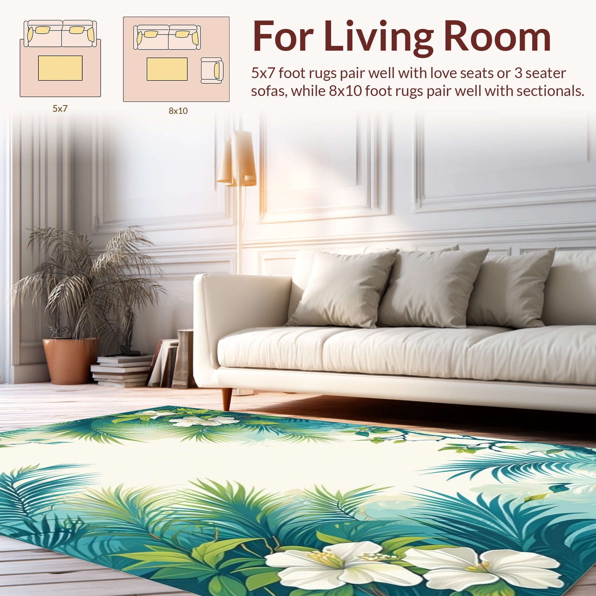 Lush Tropical Palm Leaf Floral Design Rug