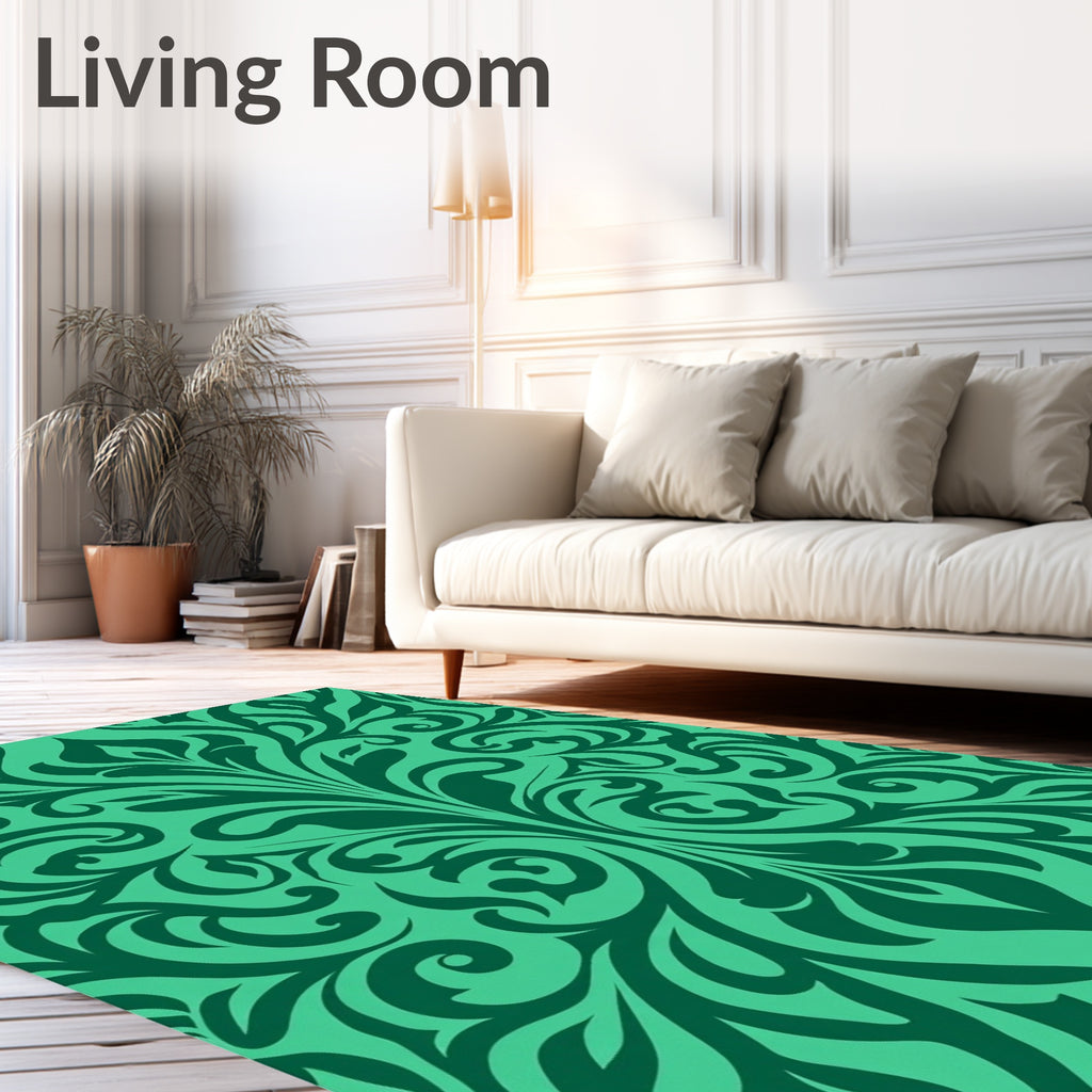Emerald Green Floral Damask Rug