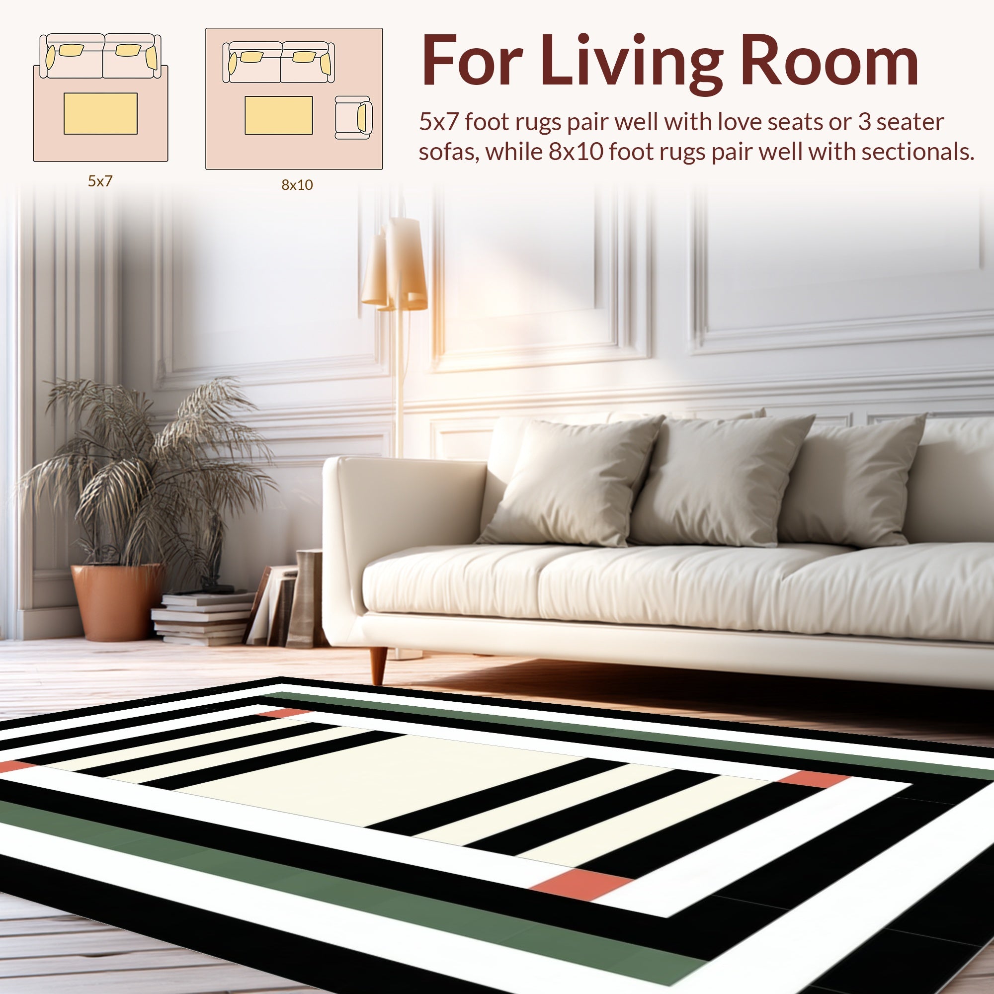 Modern Geometric Stripe Border Rug