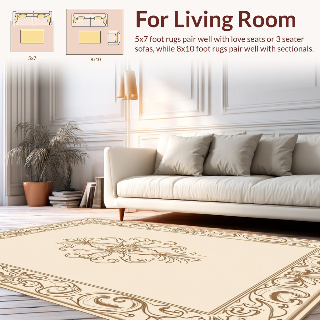 Elegant Floral Scrollwork Beige Rug