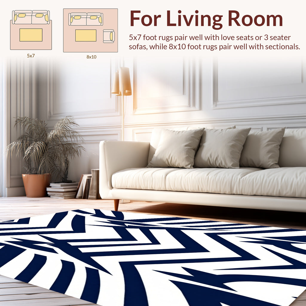 Bold Navy White Angular Design Rug