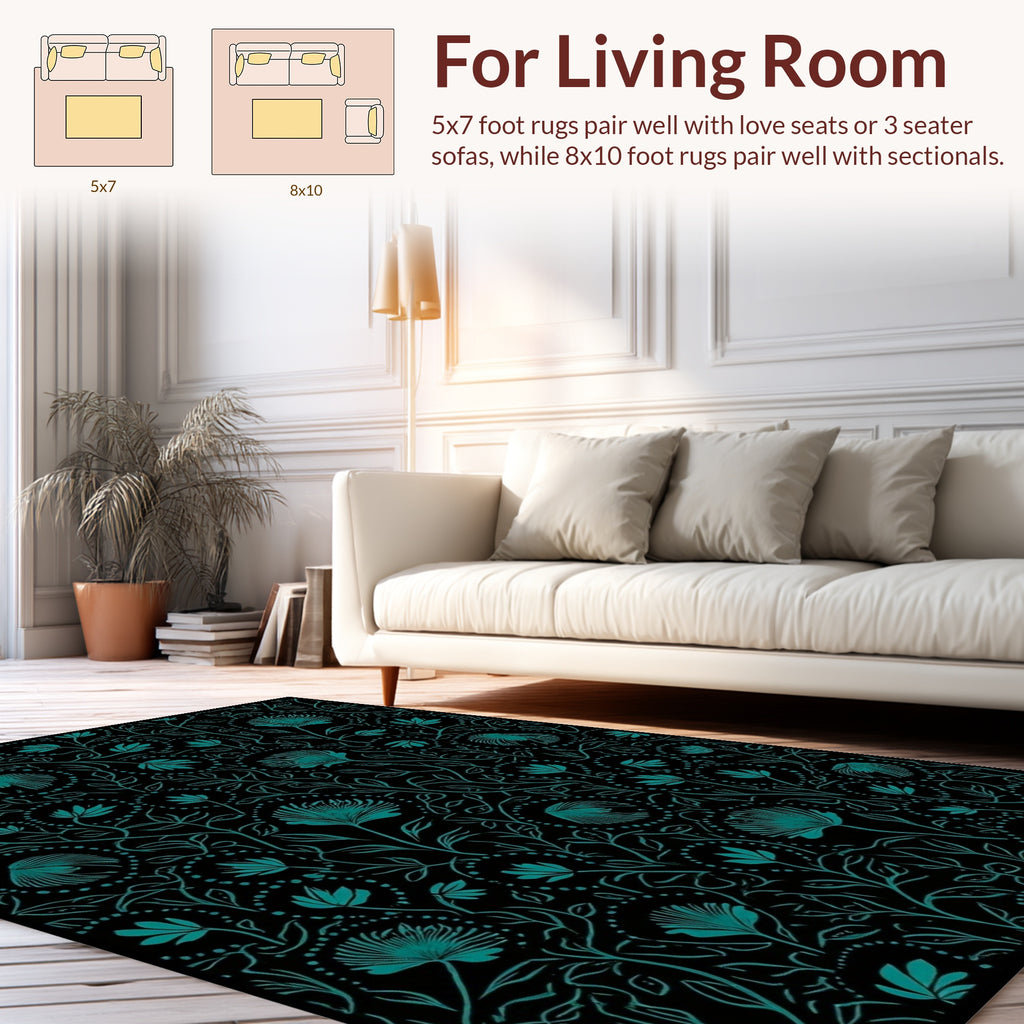 Teal Floral Vine Pattern Rug