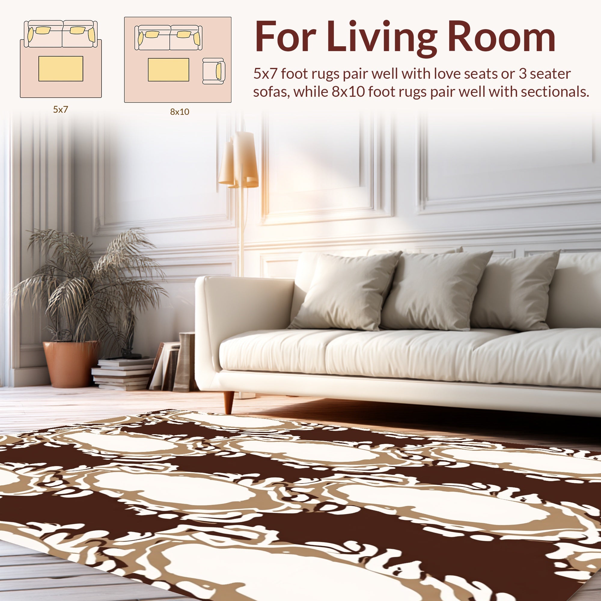 Ornate Brown Cream Abstract Pattern Rug