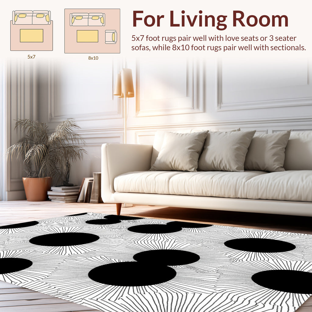 Bold Black Sunburst Circles Rug