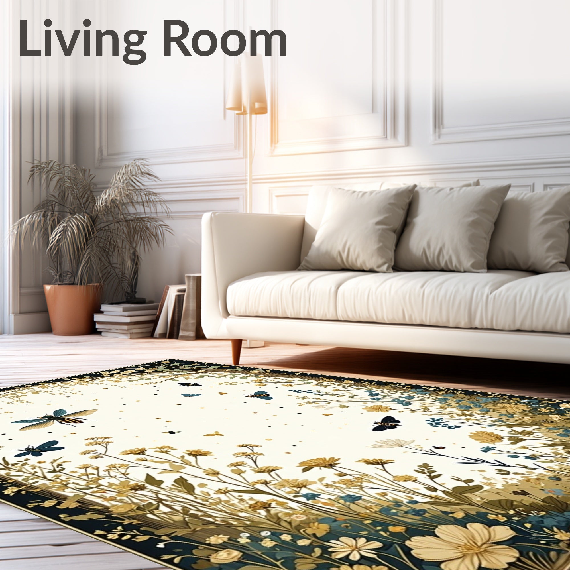 Floral and Insect Nature Pattern Rug