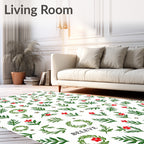 Whimsical Red Floral Green Leaf Garland Rug