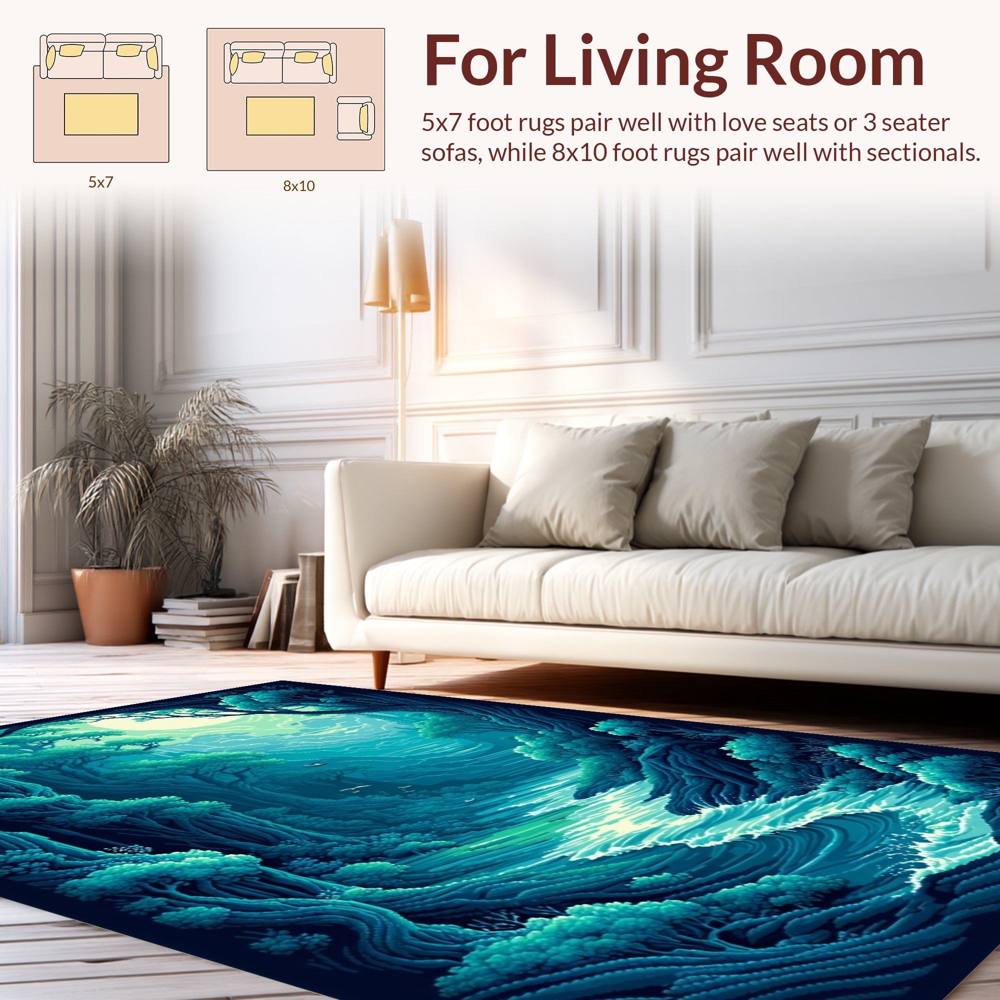 Mystical Teal Forest Waterway Rug