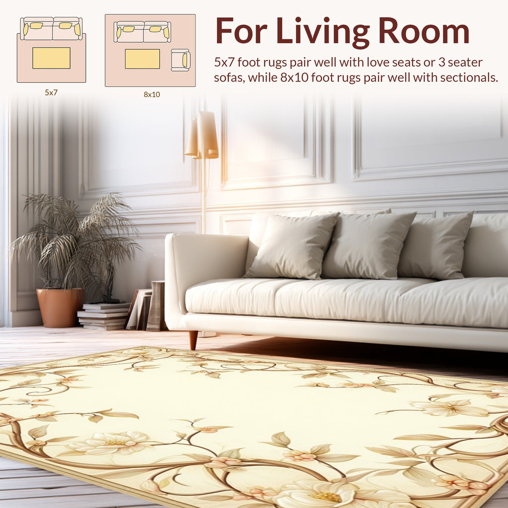 Elegant Floral Scrollwork Botanical Design Rug