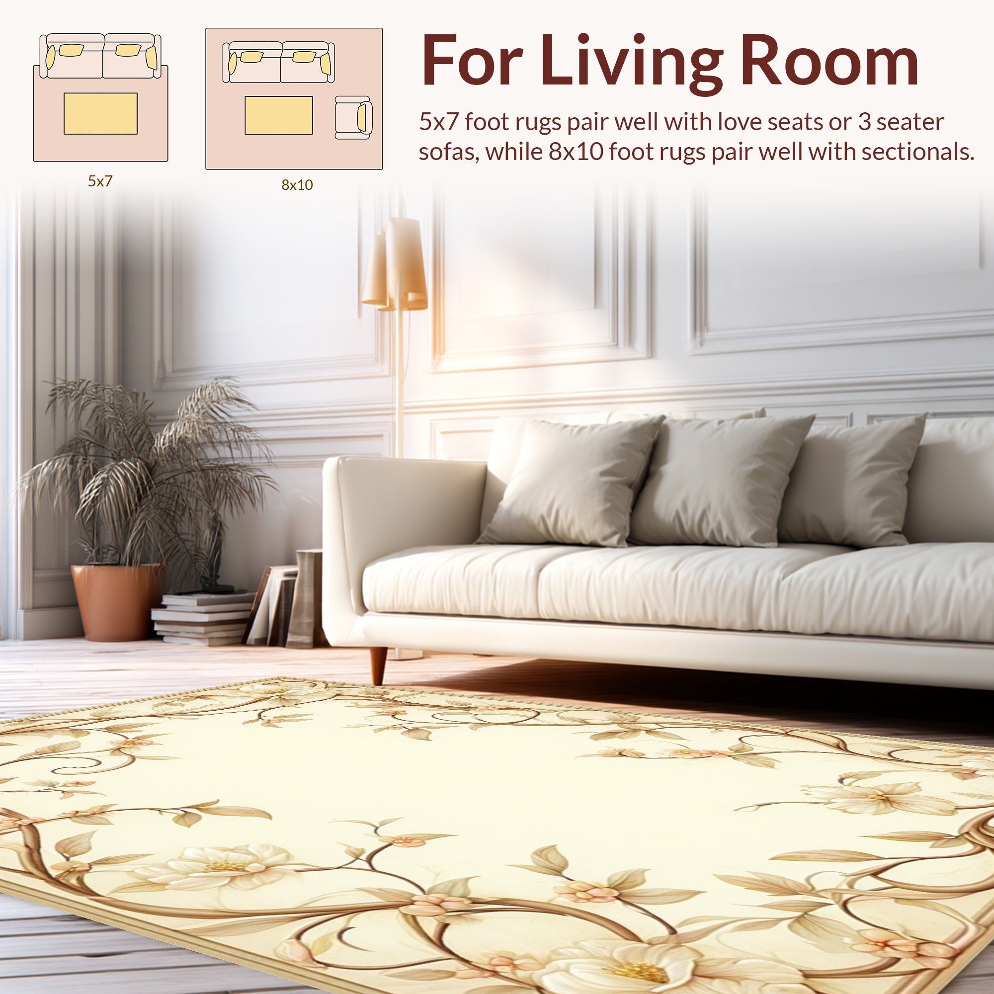 Elegant Floral Scrollwork Botanical Design Rug
