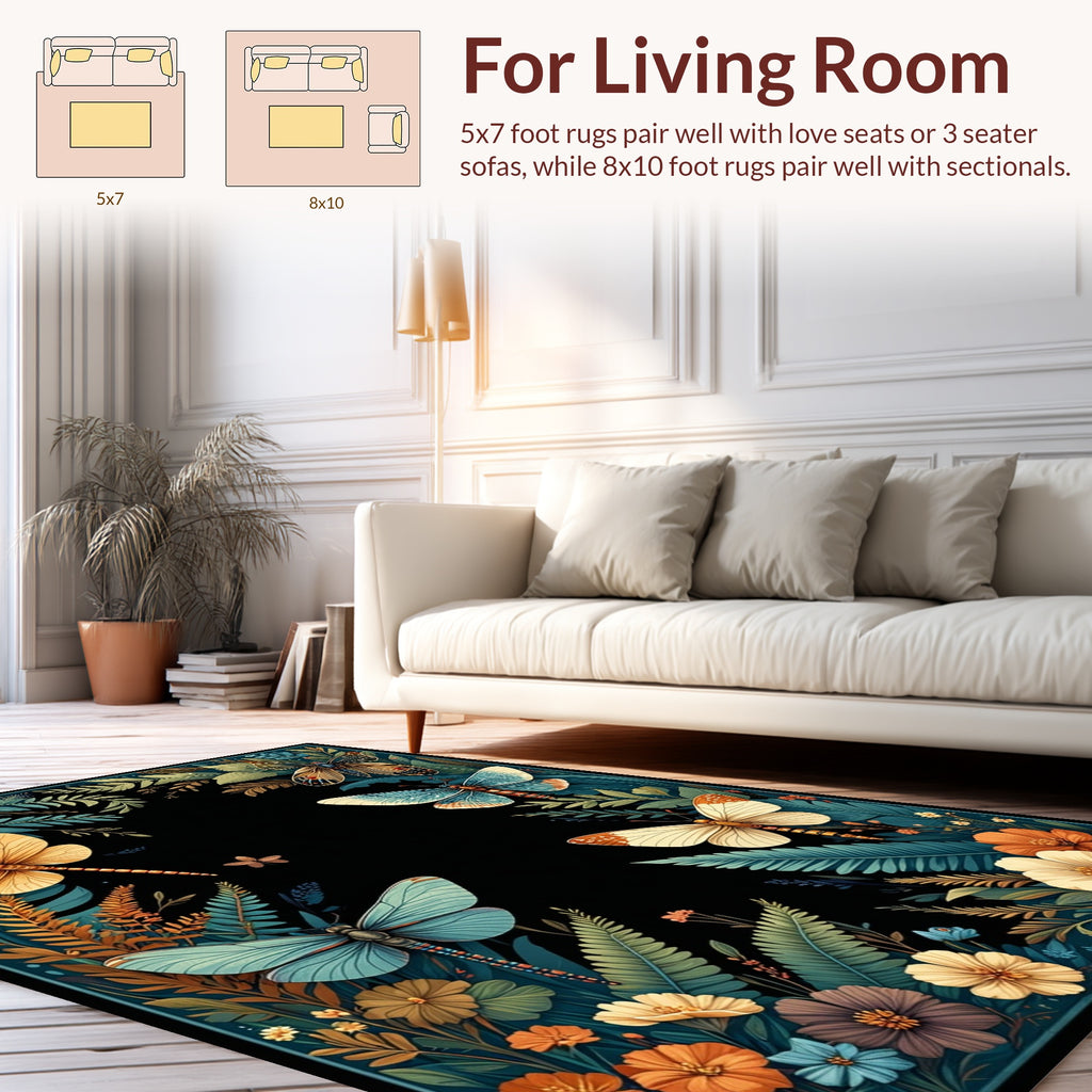 Enchanting Dragonfly Butterfly Nature Rug
