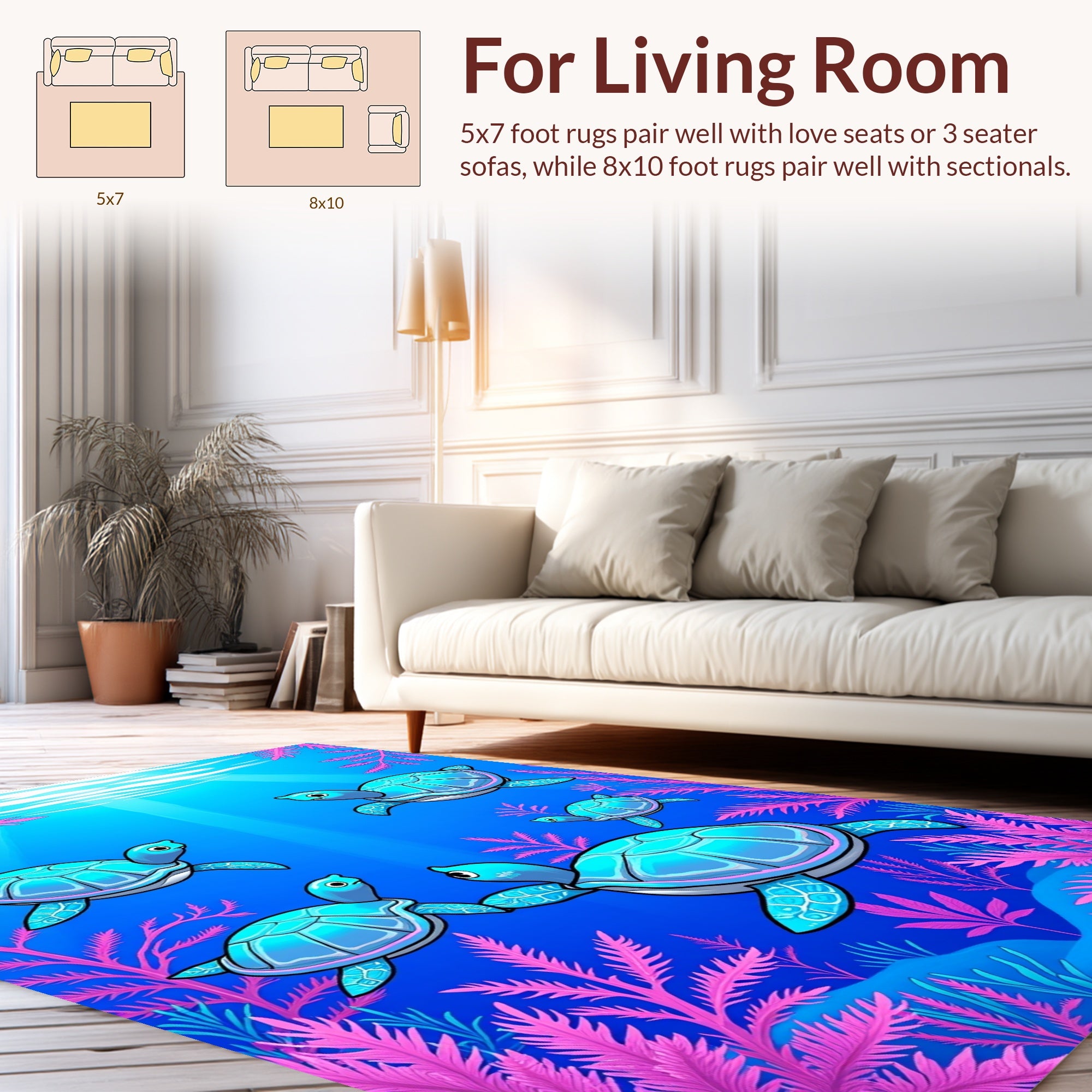 Cute Teal Turtles Coral Reef Design Rug