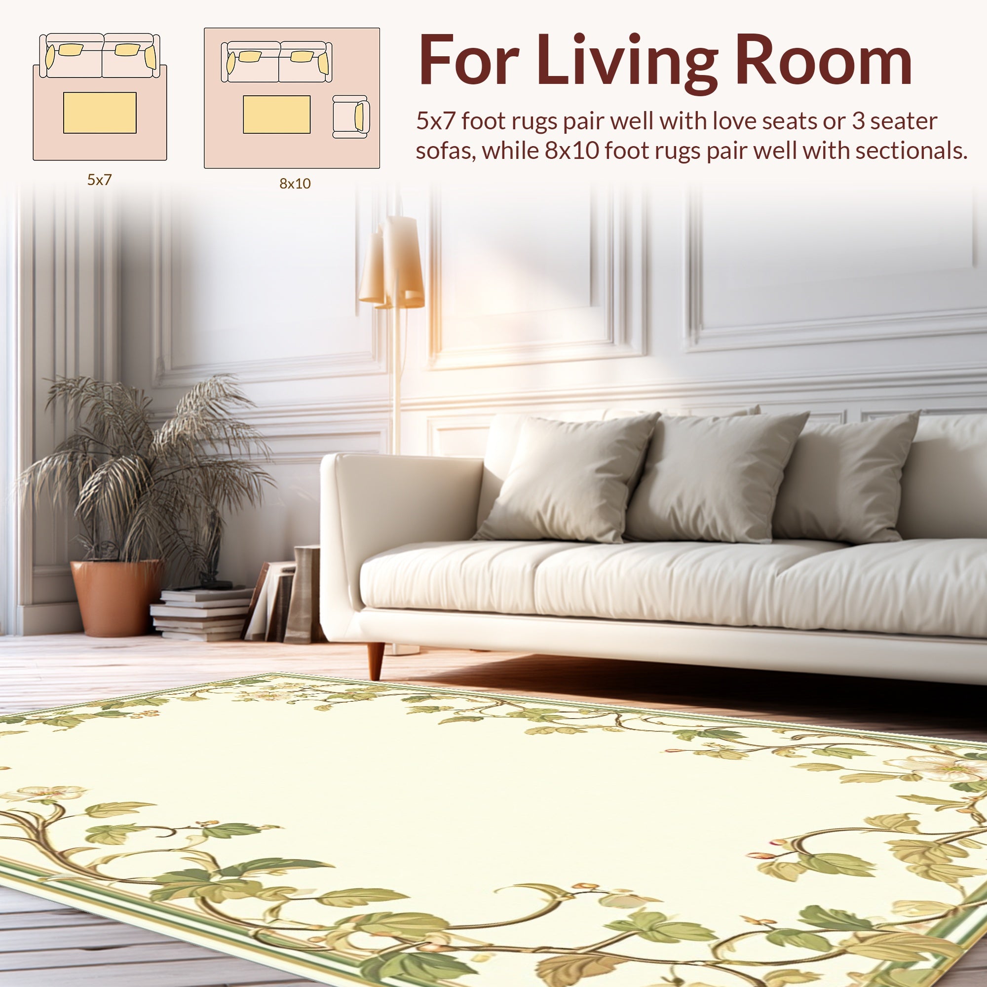 Botanical Vine Floral Border Design Rug