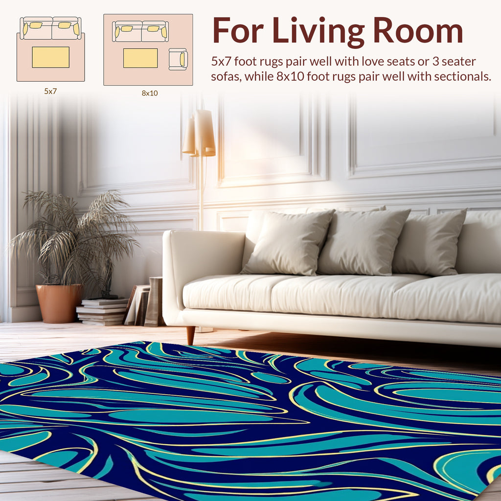 Deep Blue Flowing Abstract Pattern Rug