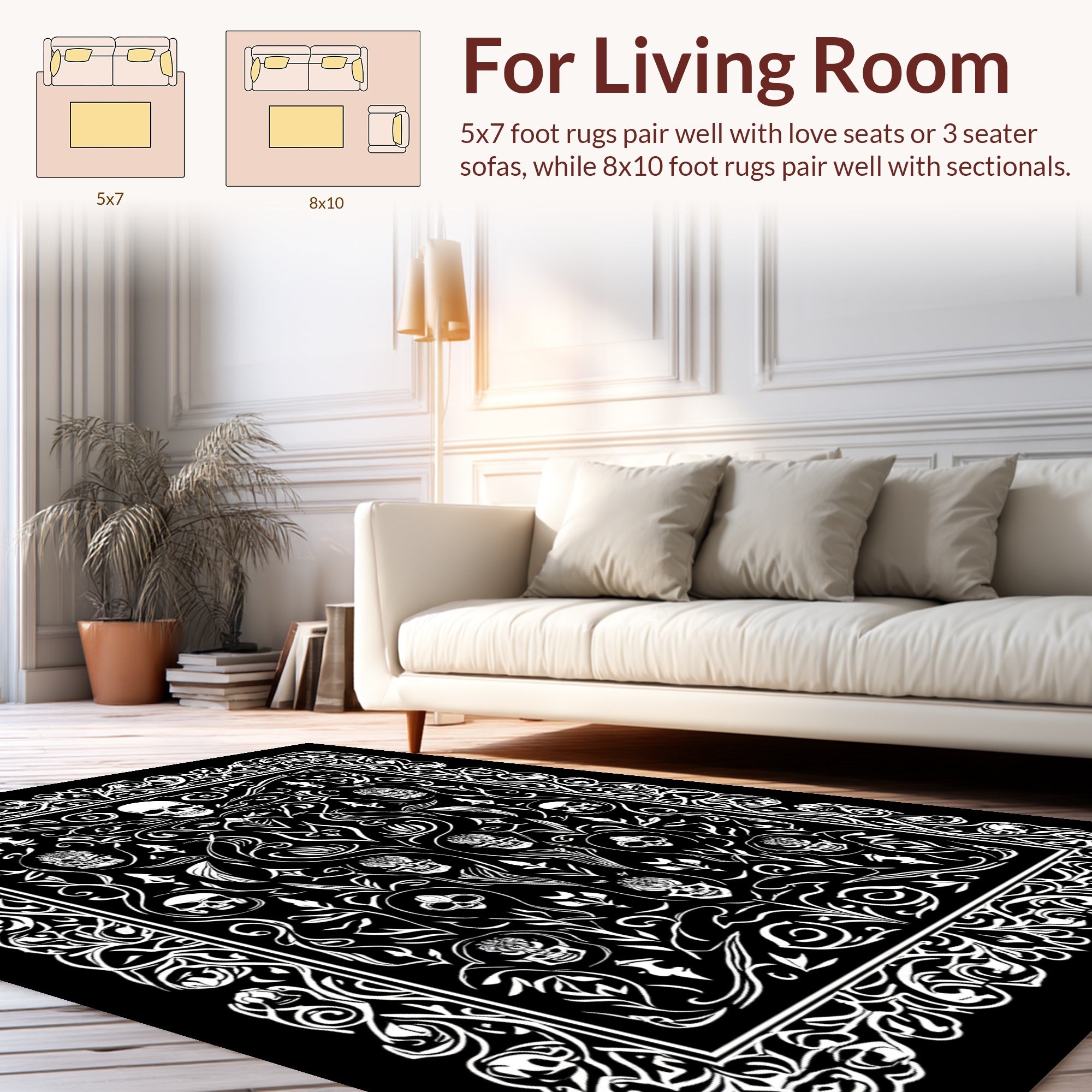 Gothic Skull Floral Ornament Rug