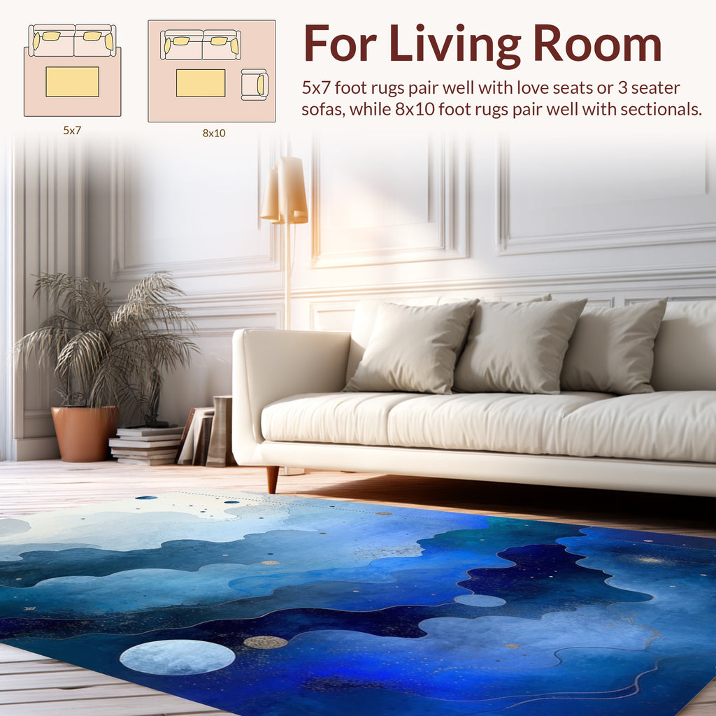 Abstract Blue Wave Pattern Rug