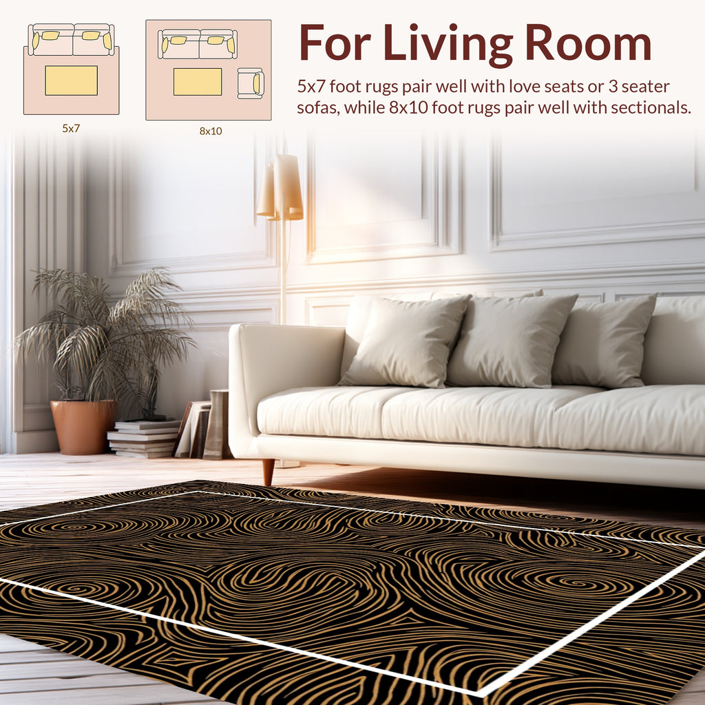 Abstract Swirls Black Gold Pattern Rug
