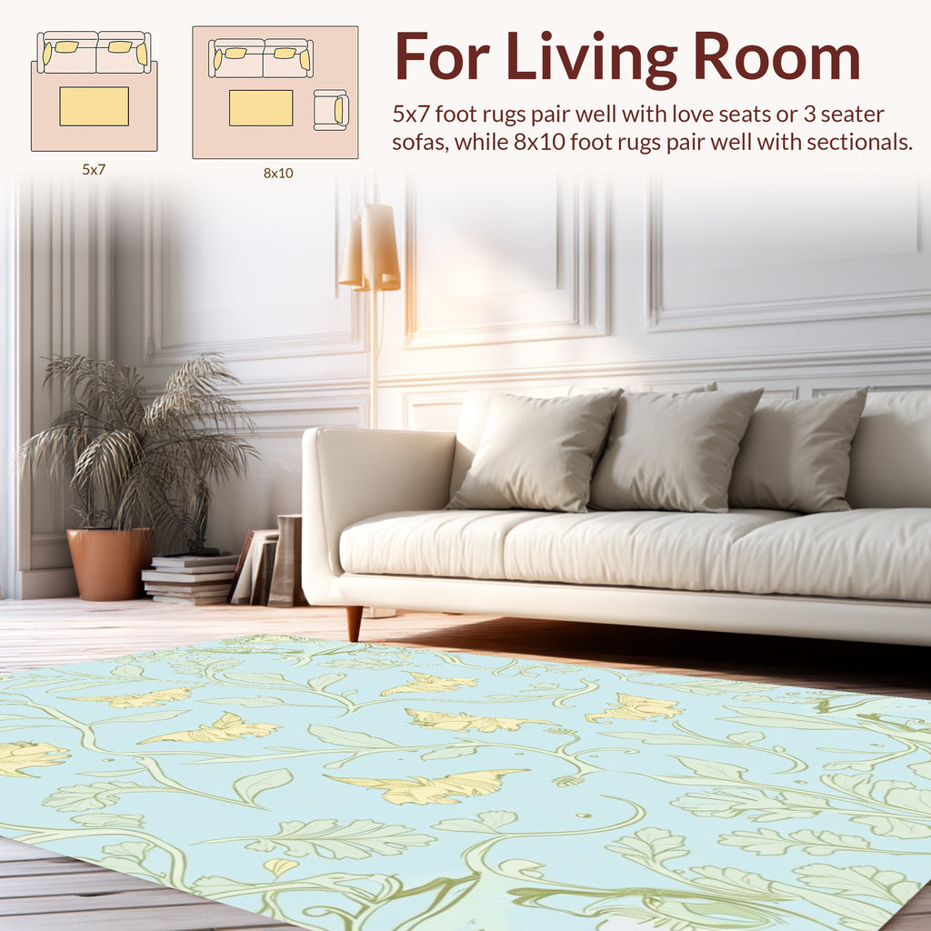 Floral Garden Whimsical Butterfly Pattern Rug