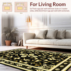 Regal Black Gold Floral Pattern Rug