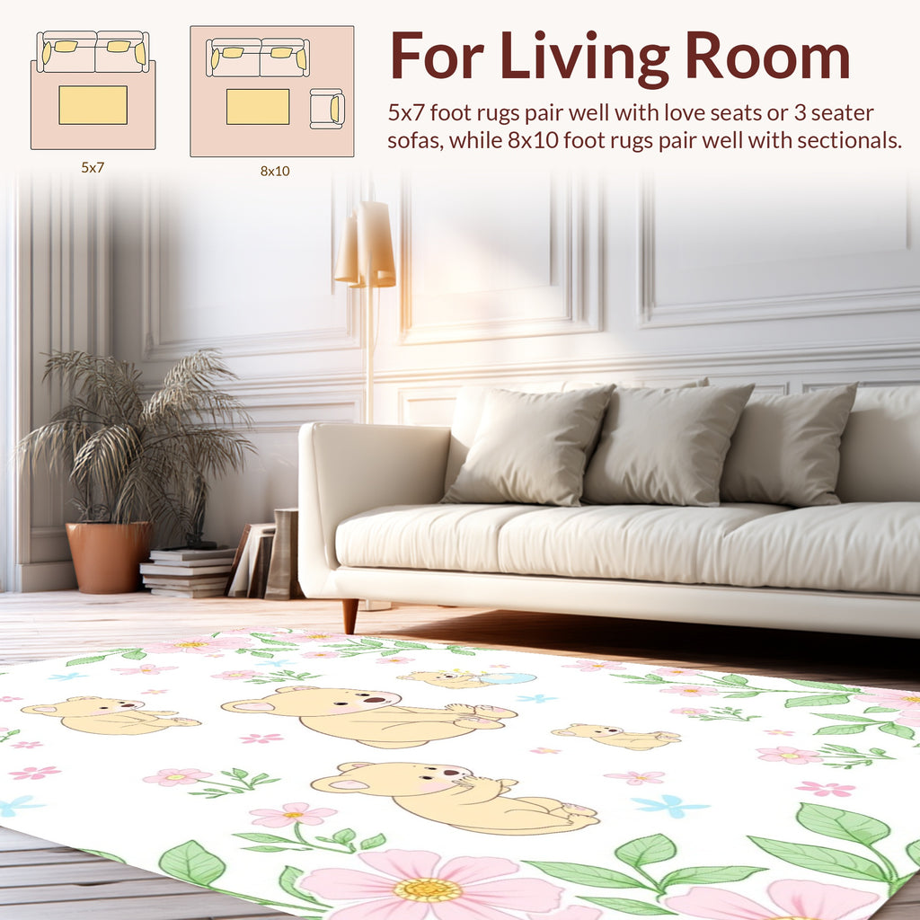 Whimsical Bear Floral Pattern Rug