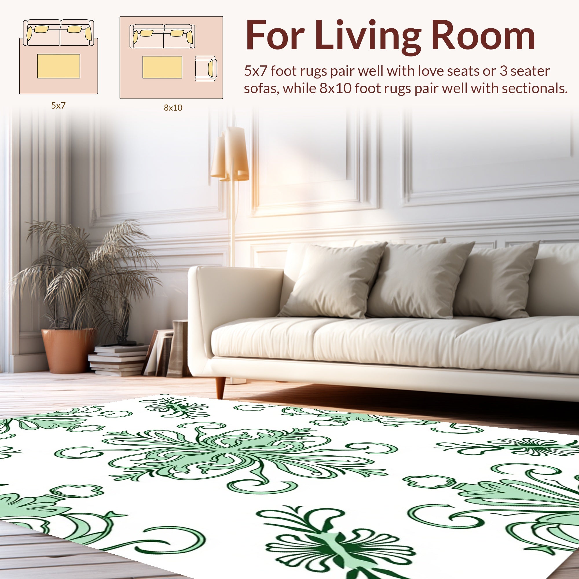 Green Floral Swirl Decorative Pattern Rug
