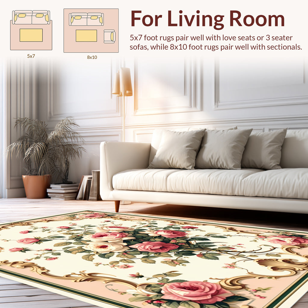 Ornate Rose Garland Scrollwork Design Rug