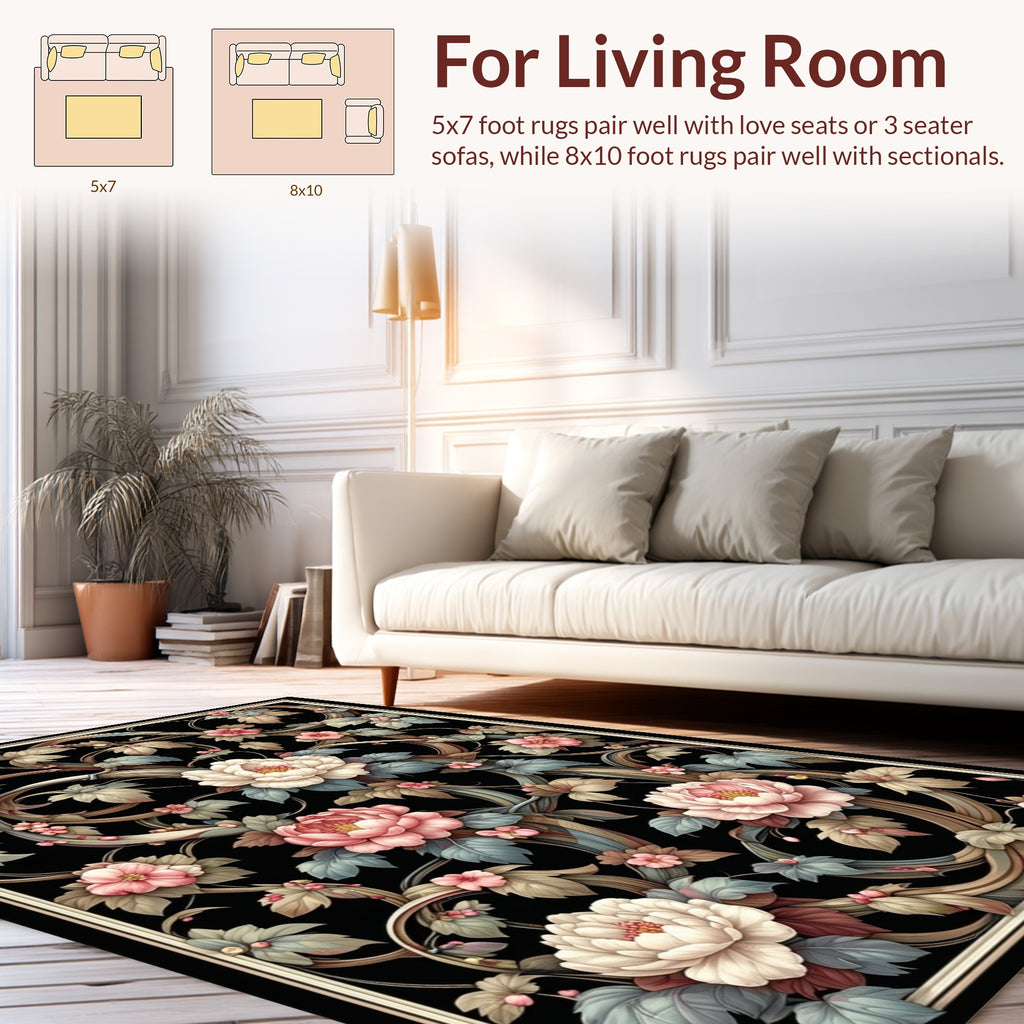 Elegant Floral Swirls And Blooms Rug