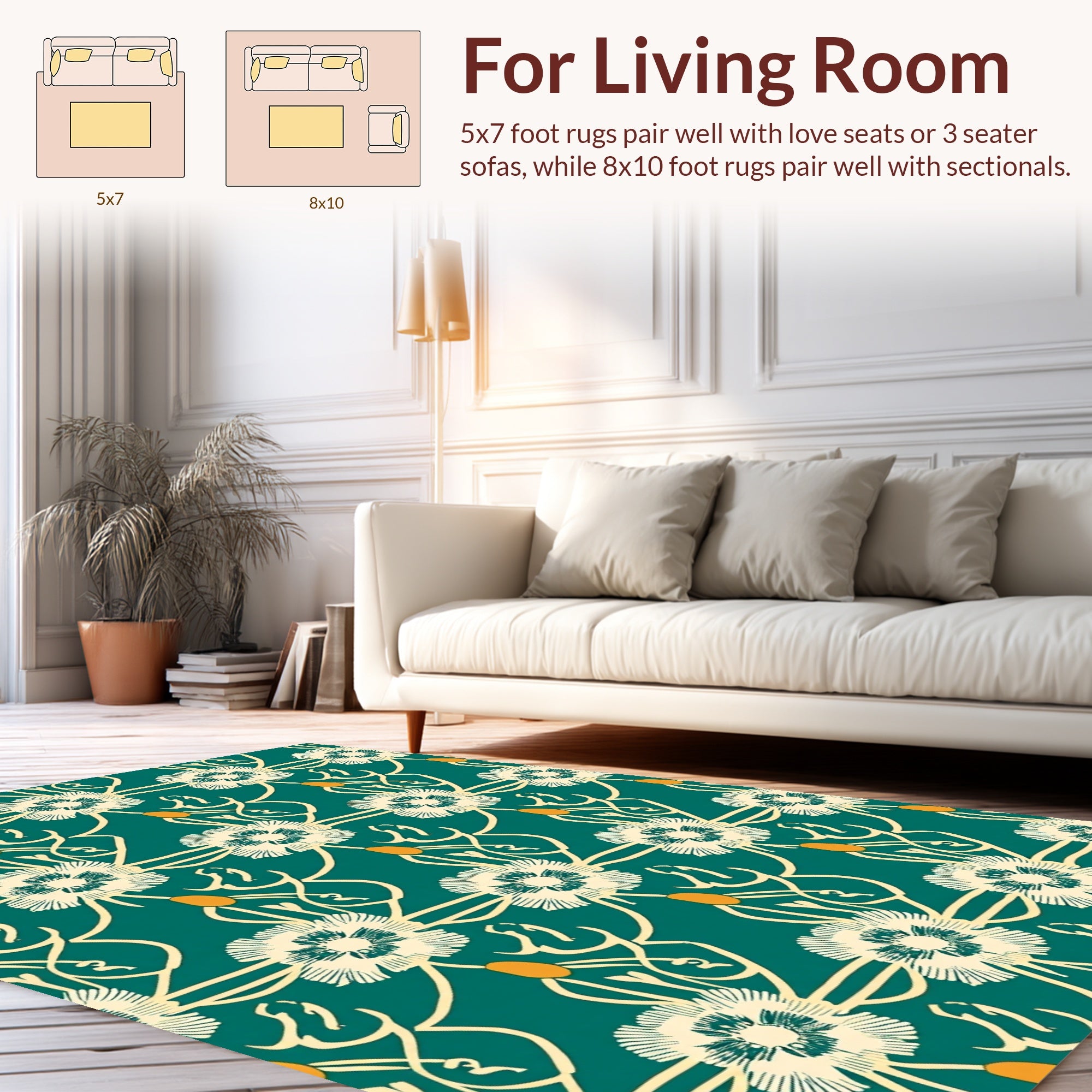 Green Floral Vine Stylized Pattern Rug