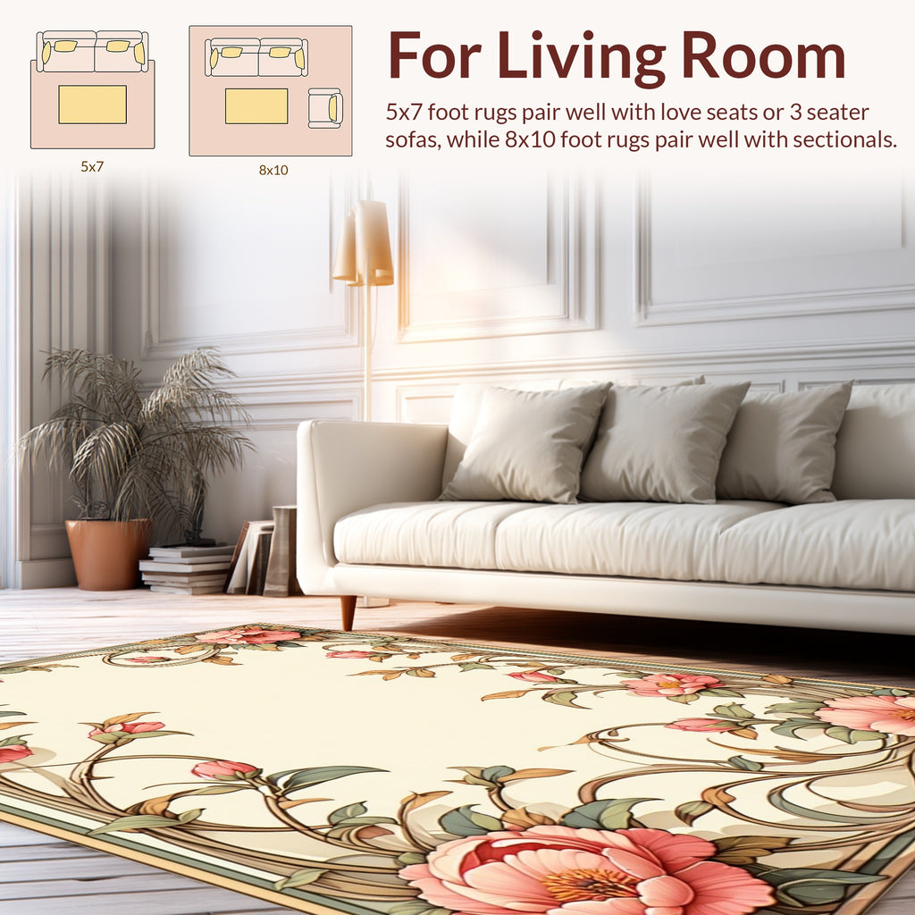 Art Nouveau Floral Pink Petal Design Rug