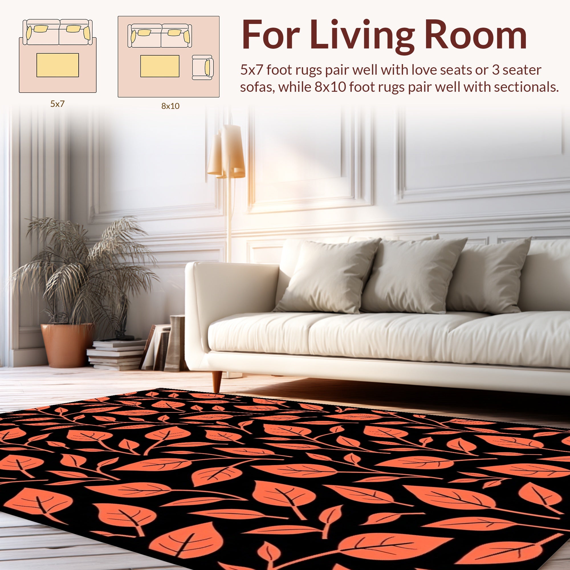 Coral Leaf Patterned Woodland Rug