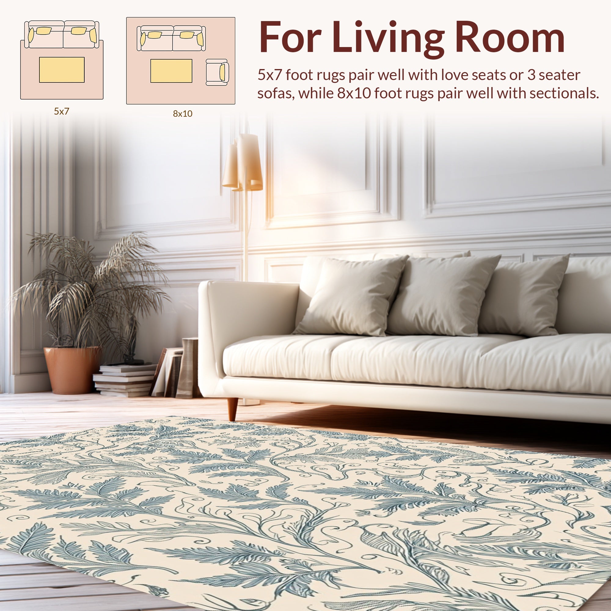 Botanical Fern Swirl Pattern Design Rug