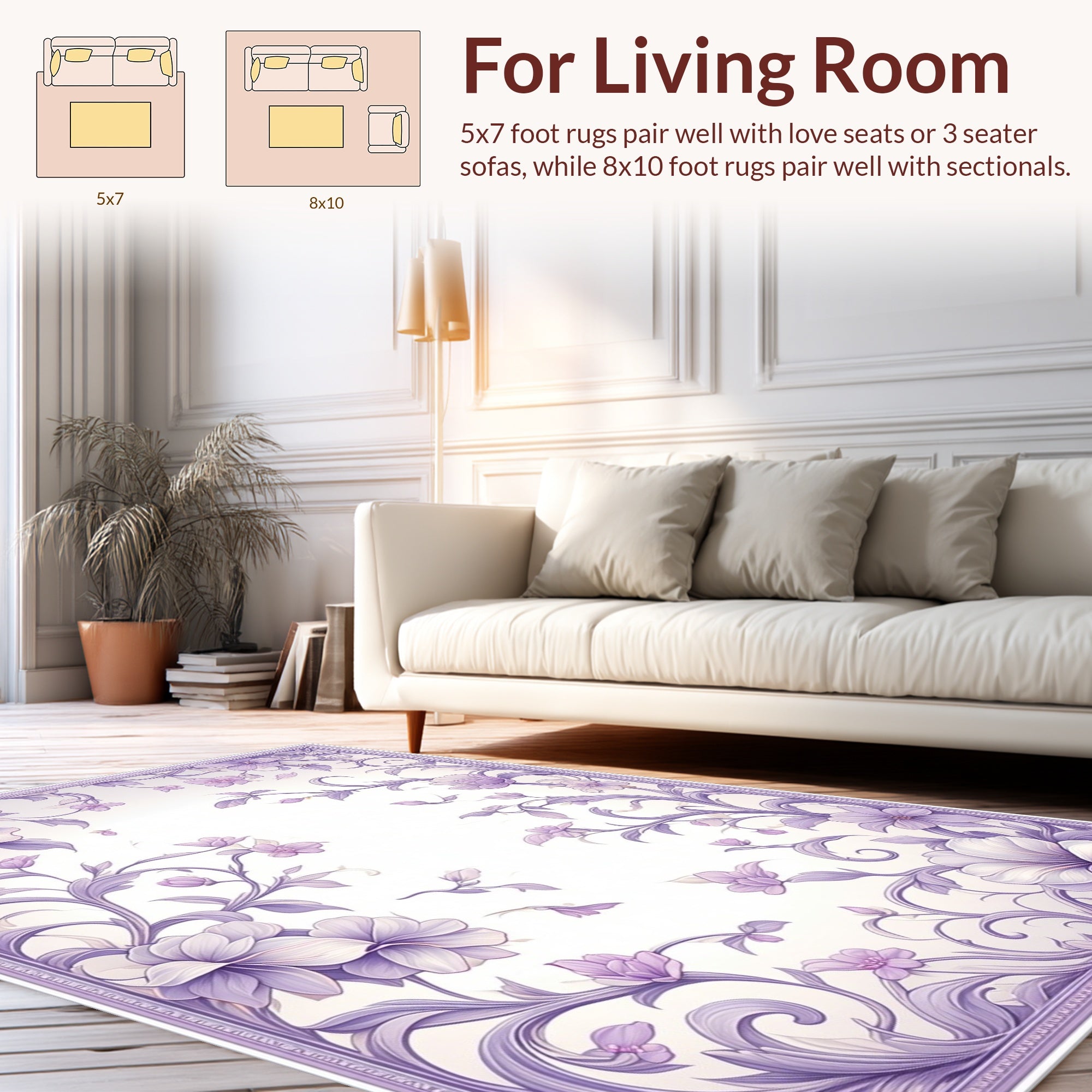 Elegant Floral Swirls and Petals Design Rug