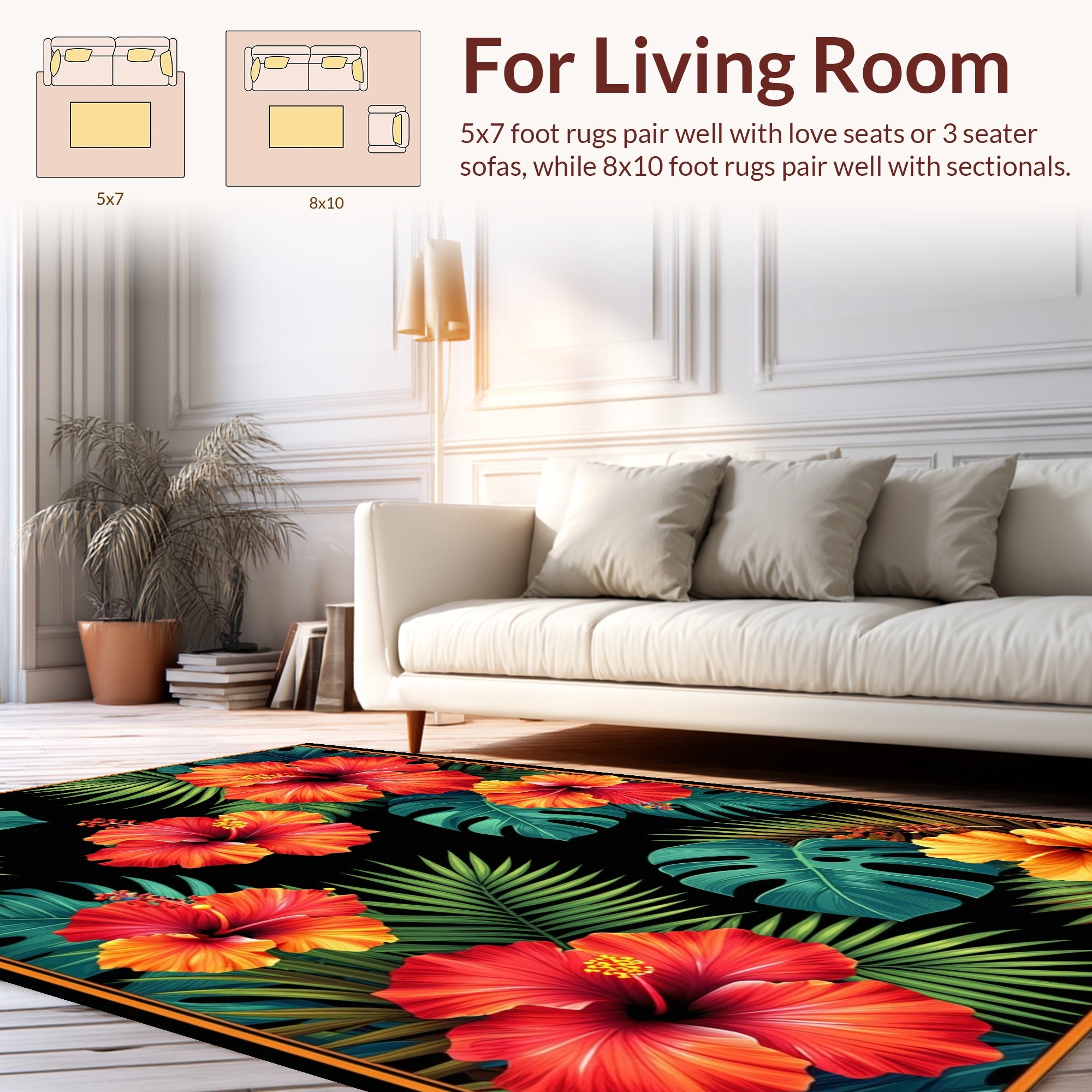 Vibrant Tropical Hibiscus Floral Design Rug