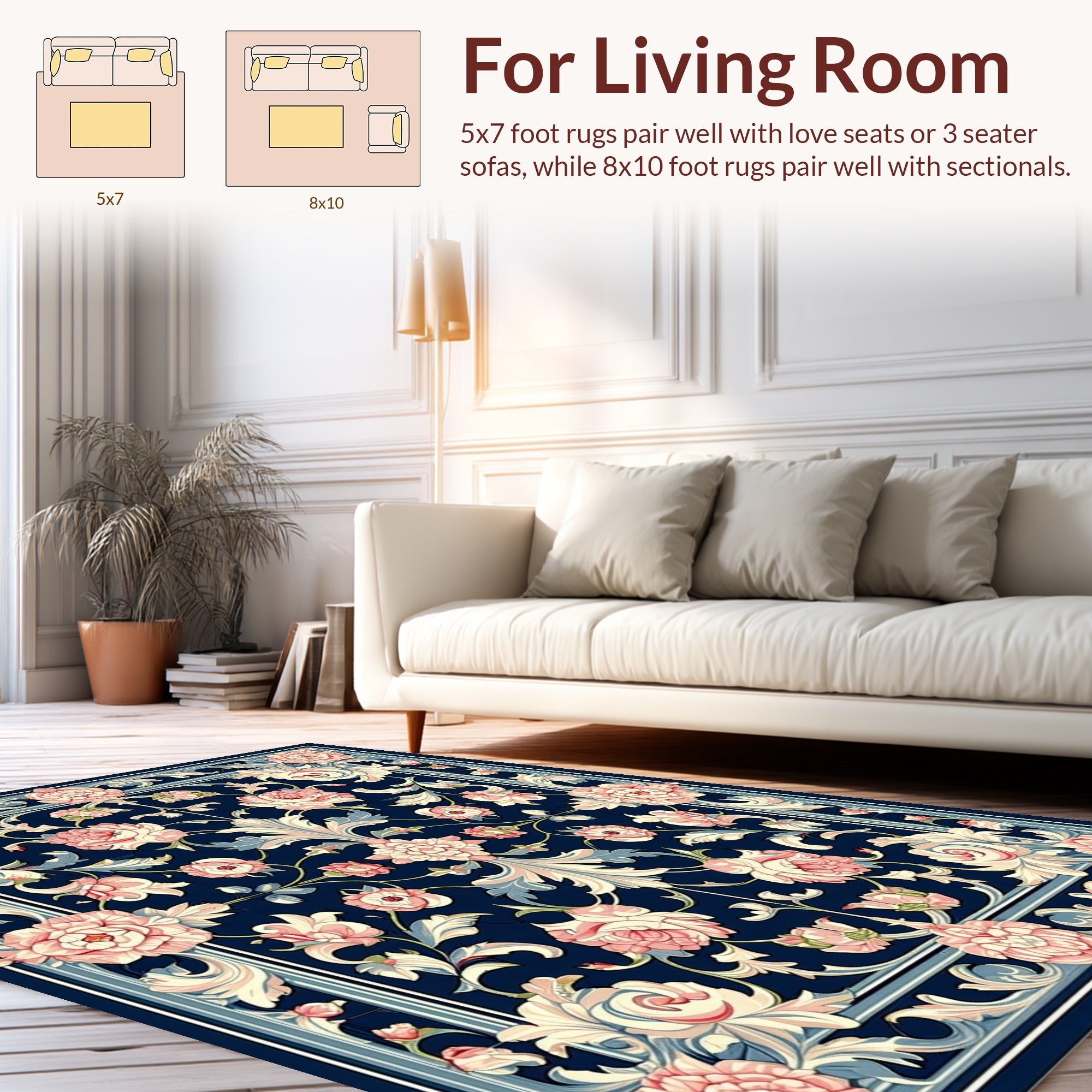 Vintage Floral Scroll Navy Rug